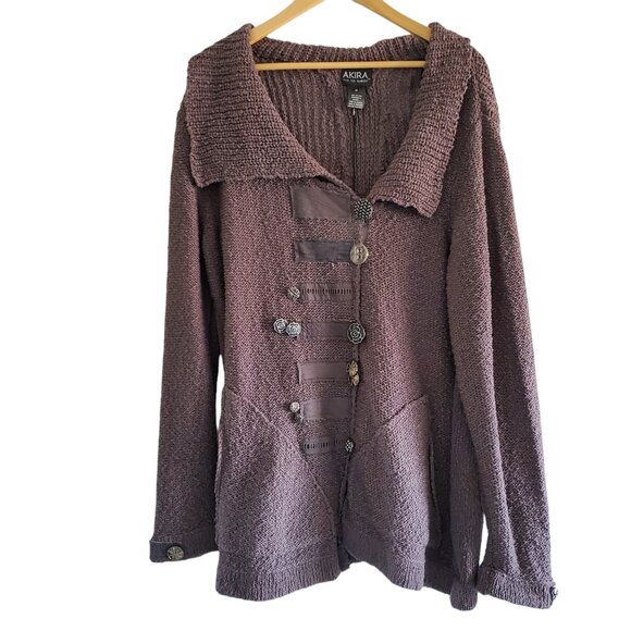 Asymmetrical Cardigan with Unique Button Details Thunder Grey Size Medium - Picture 1 of 14